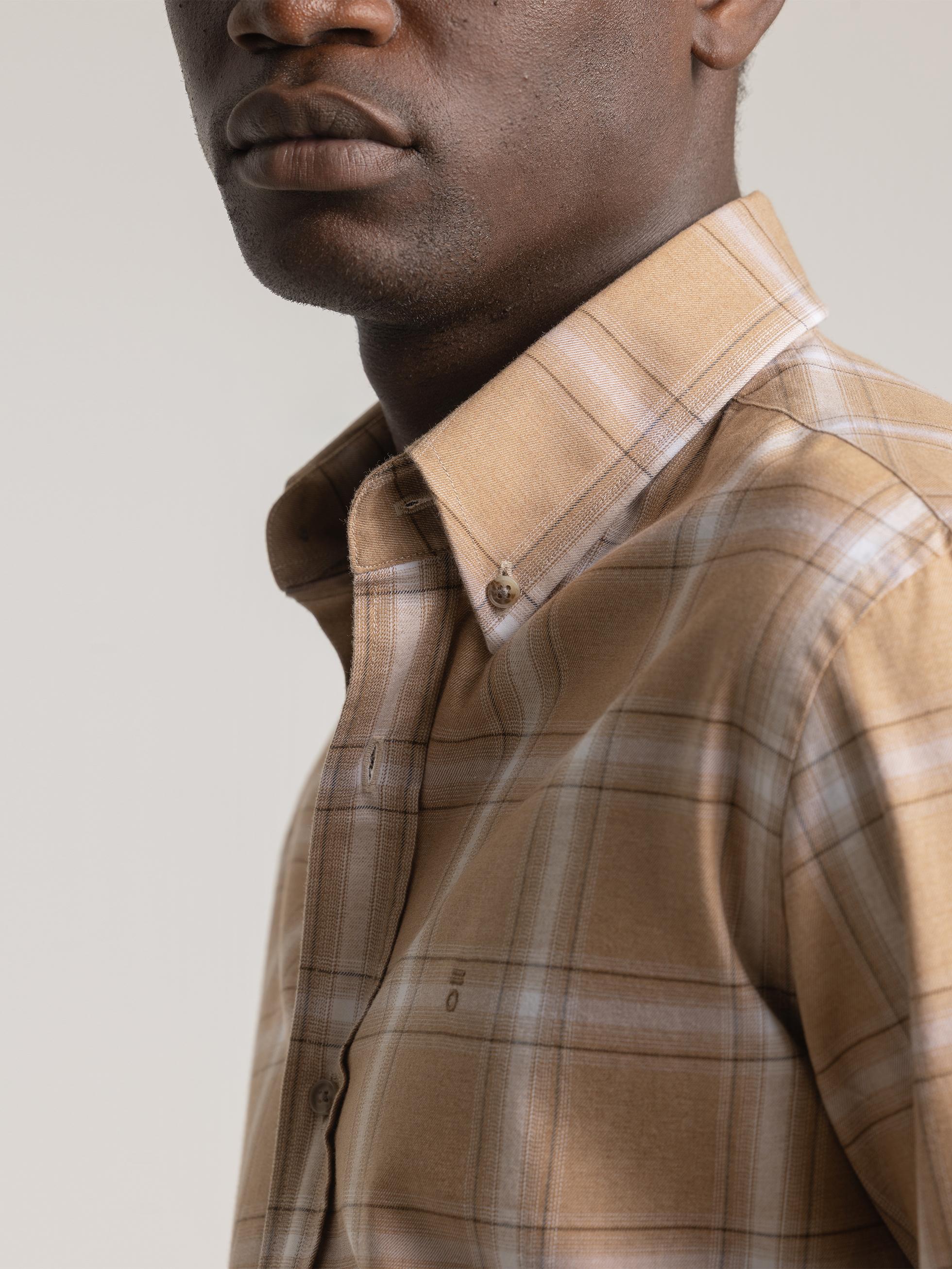 CAMISA CASUAL CUADRO TARTÁN CARAMELO