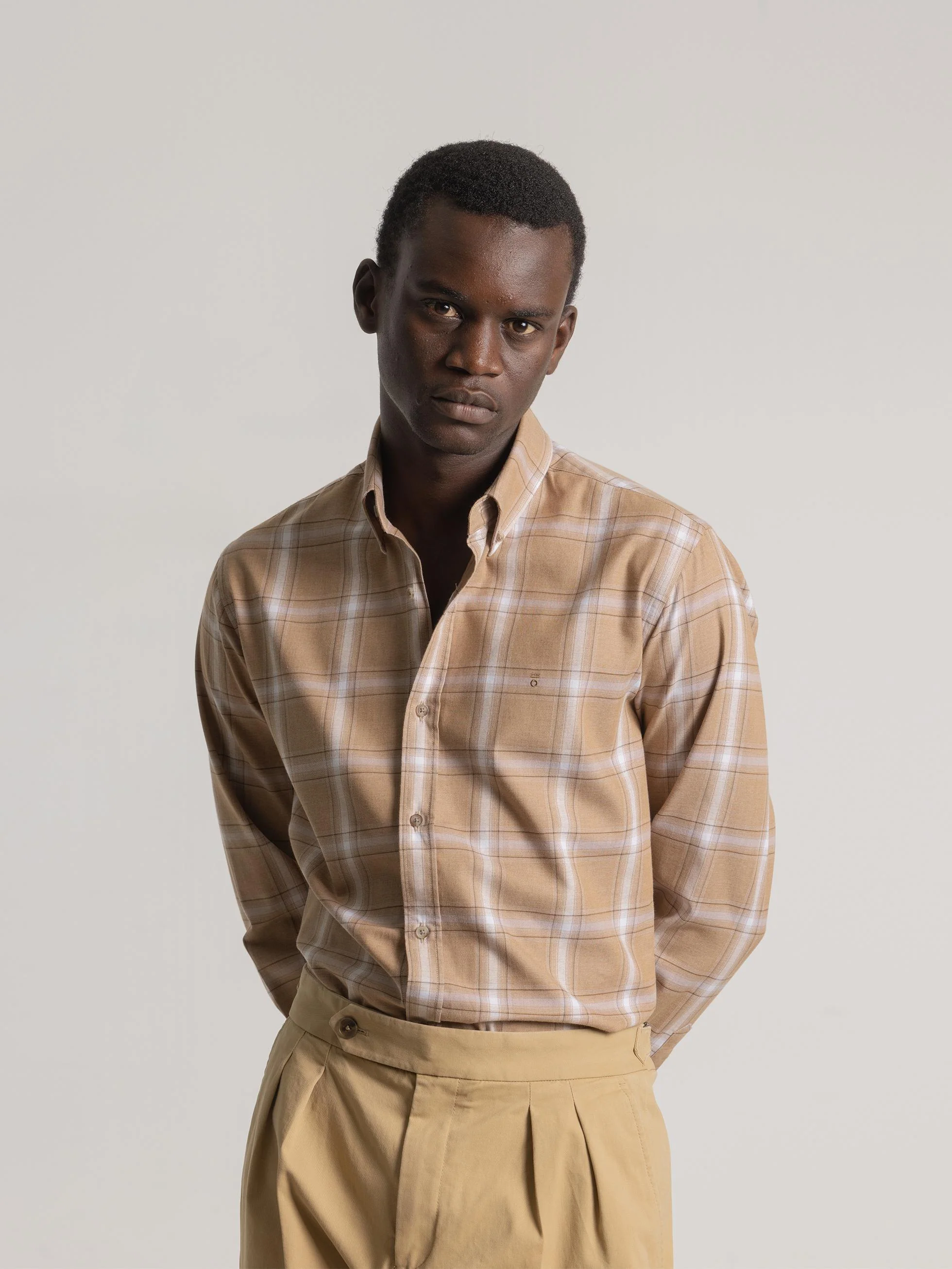 CAMISA CASUAL CUADRO TARTÁN CARAMELO - Image 2