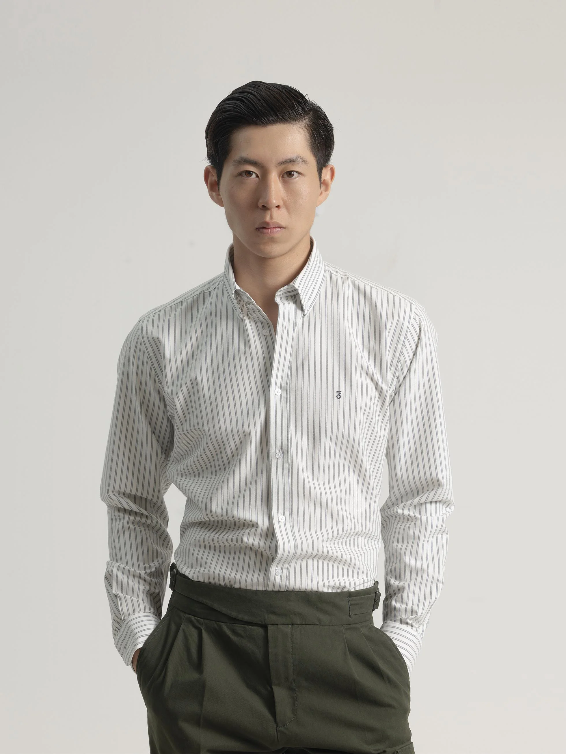 CAMISA OXFORD RAYA COMBINADA ALGODÓN VERDE - Image 2